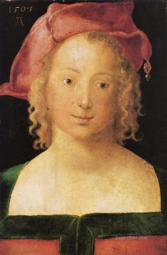  Durer Oil Painting - Face a young girl with red beret Albrecht Durer